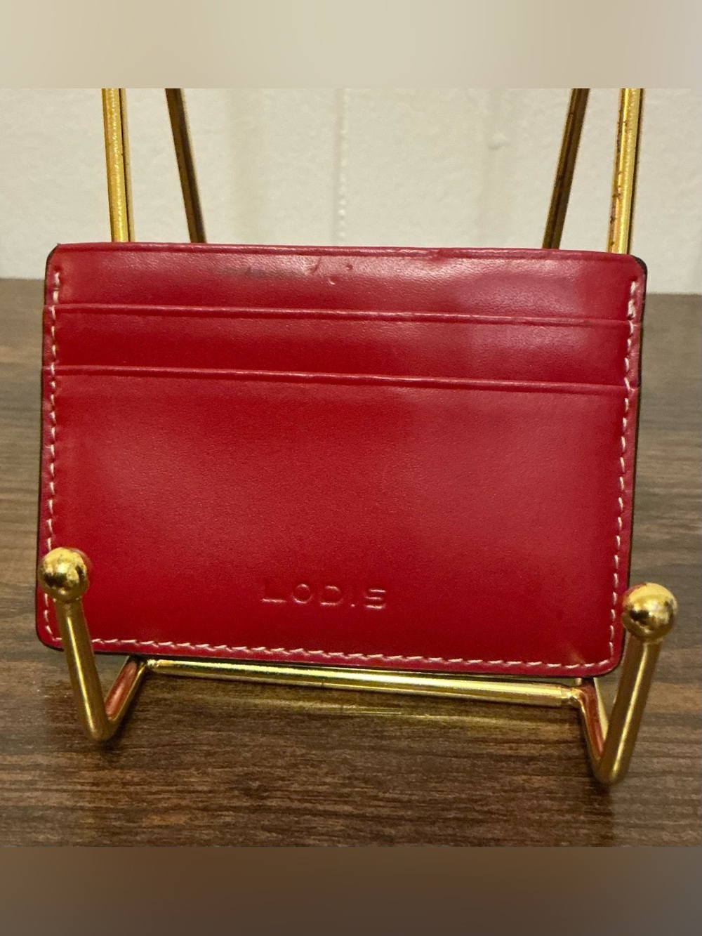 A Rare Lodis Red Leather Slim Card Holder ID Card Wallet
